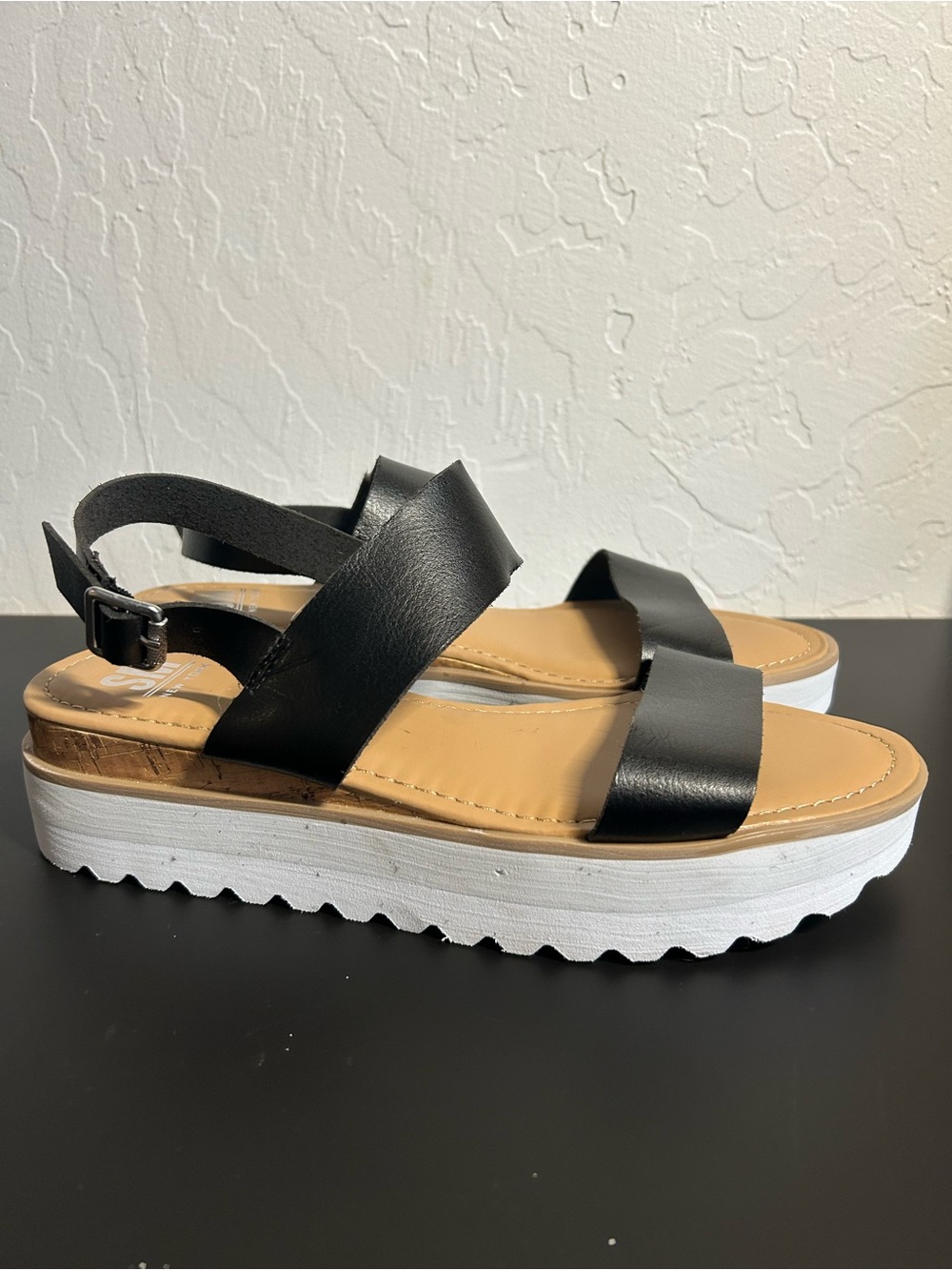 SM New York Black Platform Faux Leather Slingback Sandals for Women size 8 NWOT